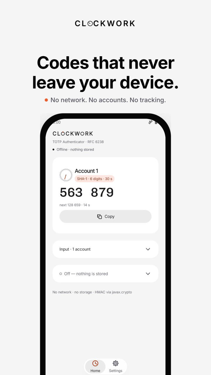 تصویر Clockwork: احراز هویت 2FA