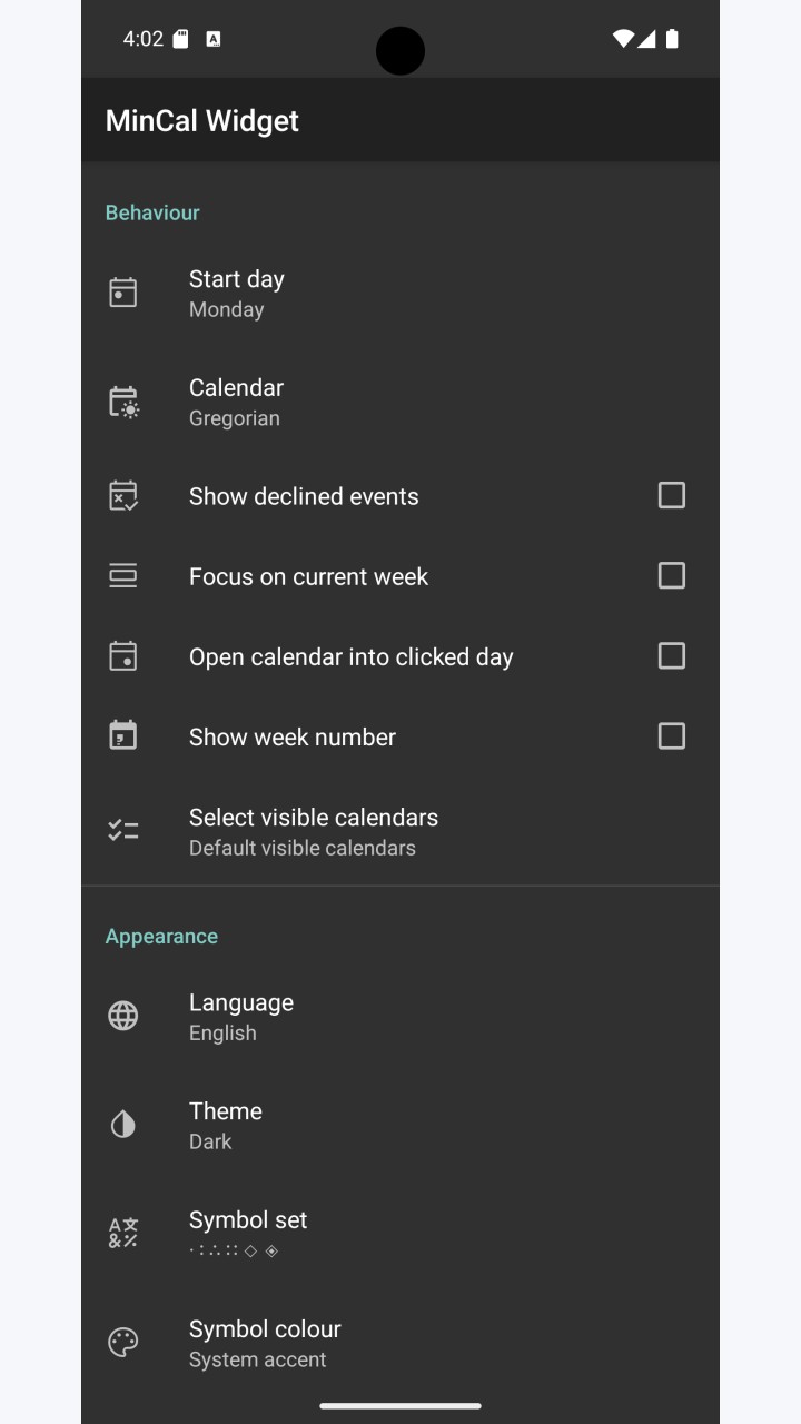 تصویر ویجت تقویم مینیمال