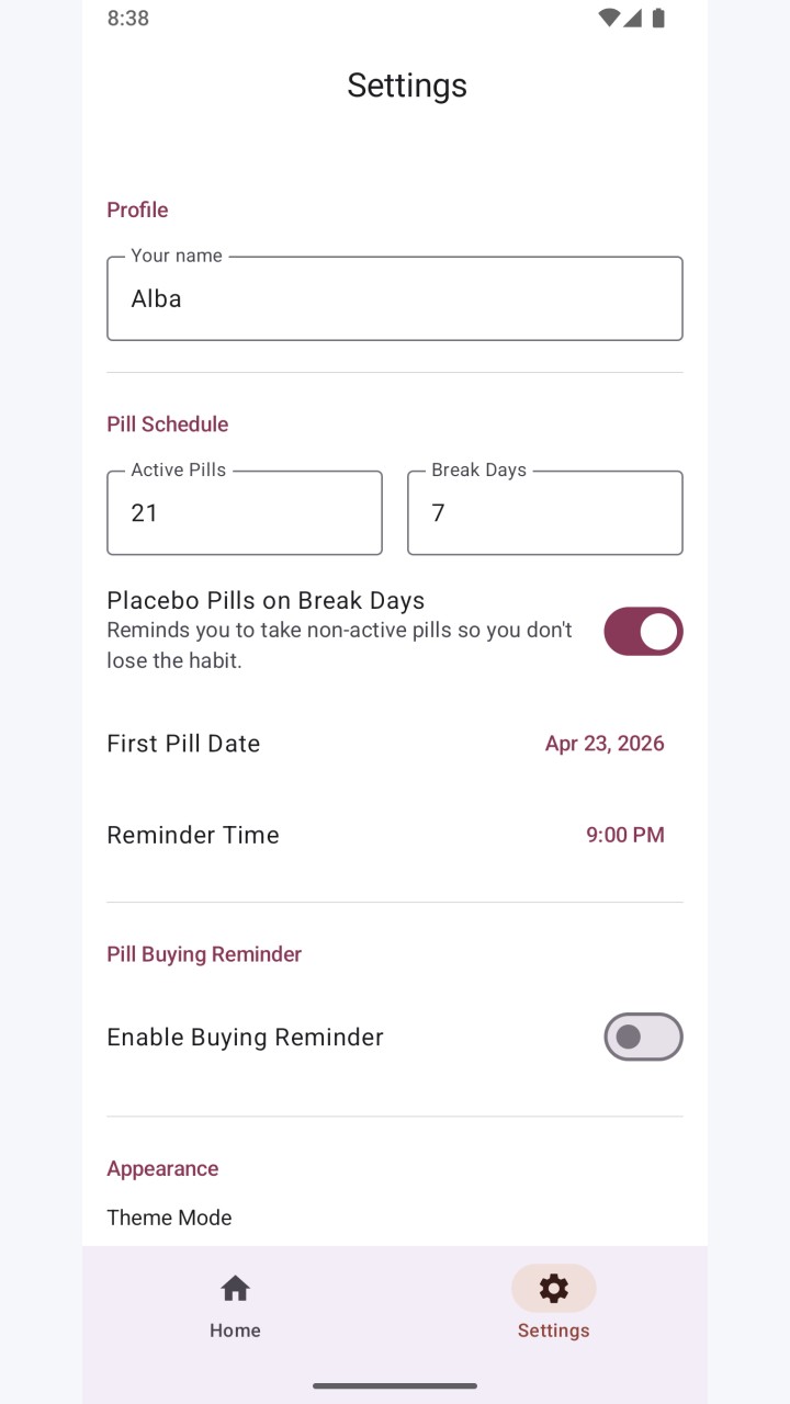 تصویر OpenPillReminder: ردیاب قرص‌های پیشگیری از بارداری