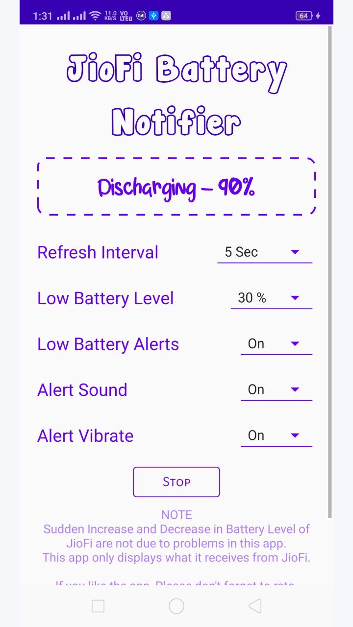 تصویر JioFi Battery Notifier