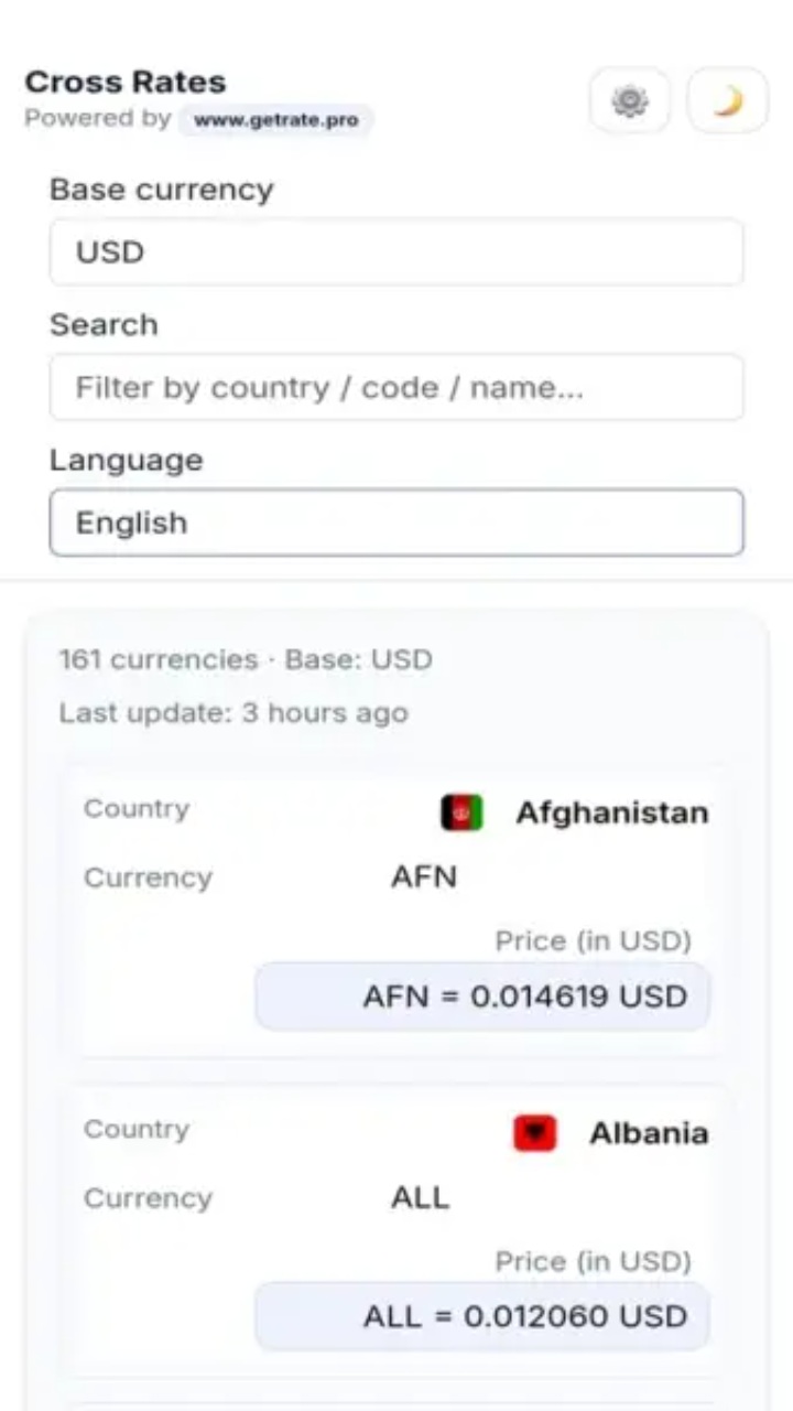 تصویر دریافت نرخ لحظه ای ارز ها