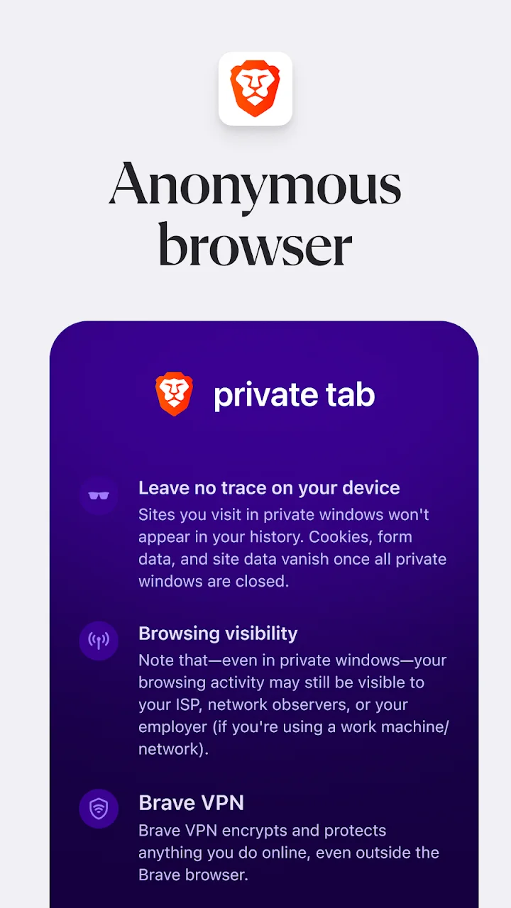 تصویر مرورگر وب خصوصی Brave، VPN