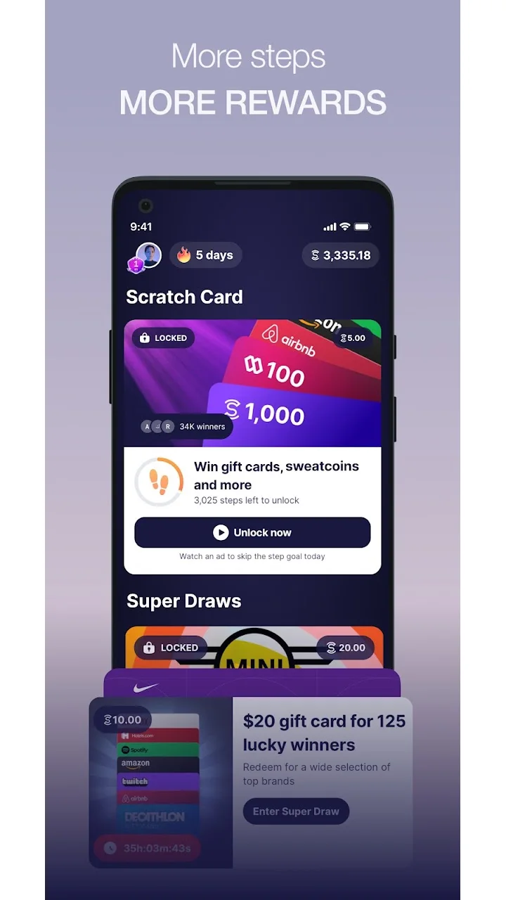 تصویر Sweatcoin・تعداد قدم‌های پیاده‌روی