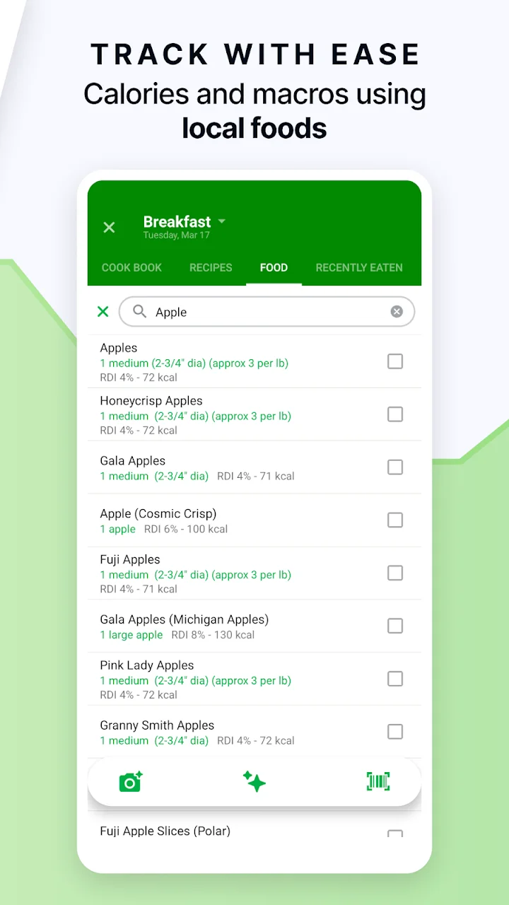 تصویر محاسبه کالری توسط fatsecret
