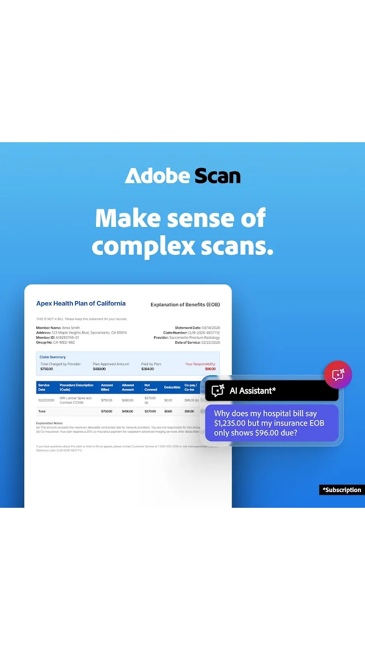 تصویر اسکنر PDF هوش مصنوعی ادوبی، OCR
